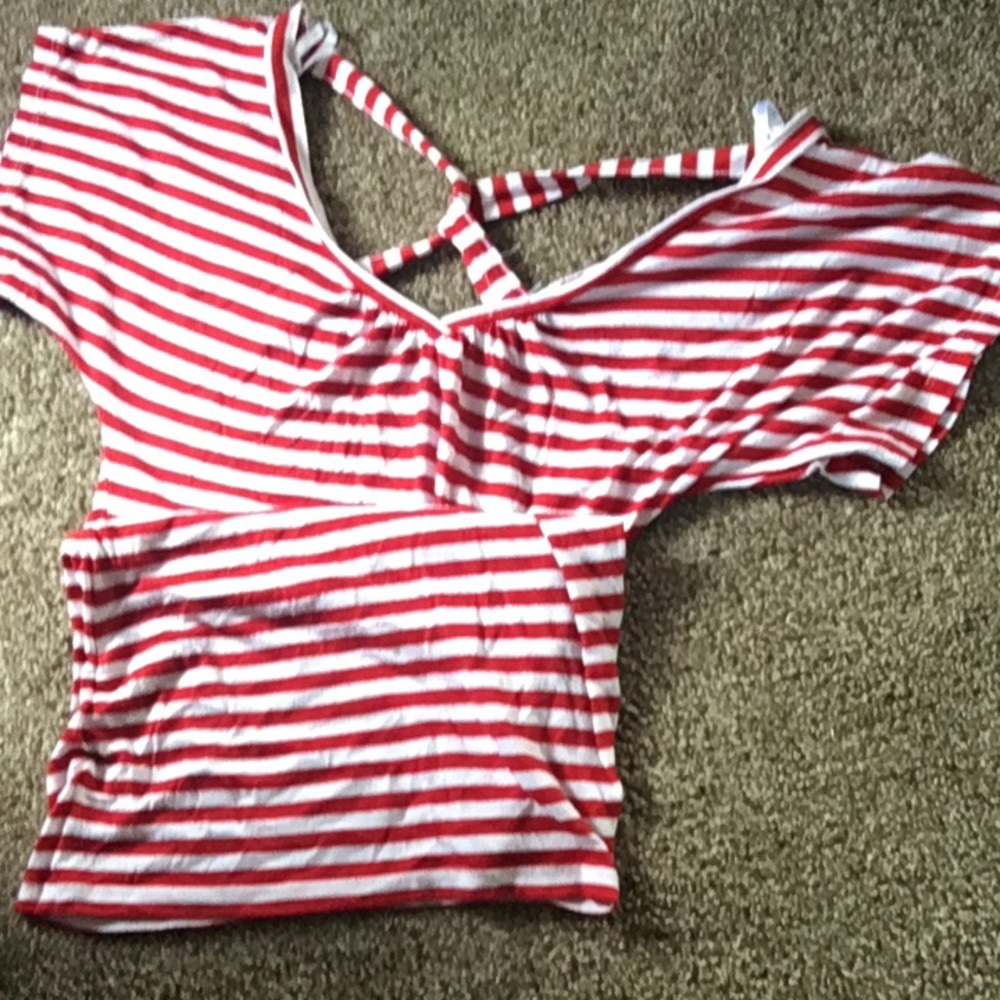 Strappy back red and white shirt